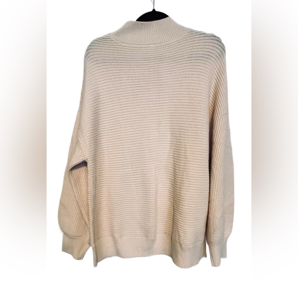 NWOT Mock Neck Ribbed Knit Lantern Sleeve Sweater, Size XL (16/18), Beige - Picture 3 of 8